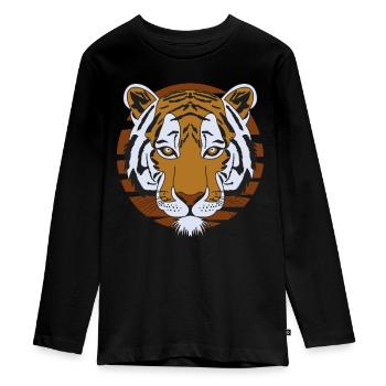 Tiger motif - Teenager Premium Organic Long Sleeve Shirt - black - Front - AI Model Kid Female (0cm)
