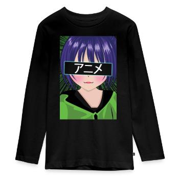 Vaporwave Japon Fille japonaise Waifu Anime - T-shirt manches longues Premium Ado - noir - Devant - AI Model Kid Female (0cm)