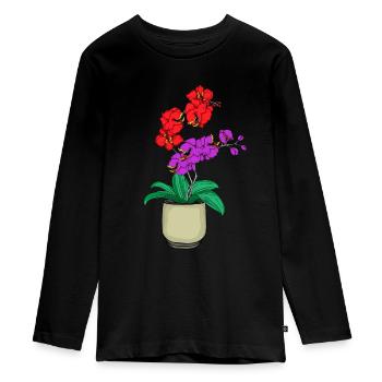 Orchidee Fleischfressende Venus Fliegenfalle - Teenager Premium Bio Langarmshirt - Schwarz - Vorne - AI Model Kid Female (0cm)