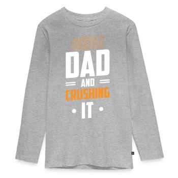 Père monoparental Père monoparental Papa Papa - T-shirt manches longues Premium Ado - gris chiné - Devant