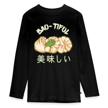 Bao Bun Funny Dim Sum Bao - Tiful Asian Food - Teenager Premium Organic Long Sleeve Shirt - black - Front - AI Model Kid Female (0cm)