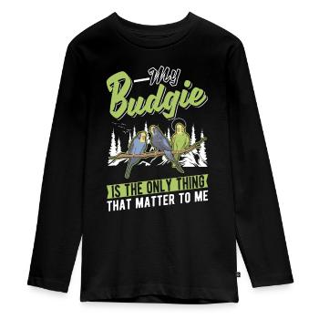 Perruche Budgerigar Welli - T-shirt manches longues Premium Ado - noir - Devant - AI Model Kid Female (0cm)