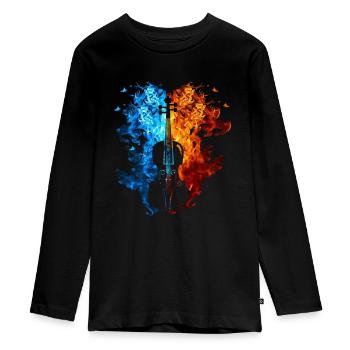 Geige Rot Blau Feuer Musikinstrument - Teenager Premium Bio Langarmshirt - Schwarz - Vorne - AI Model Kid Female (0cm)