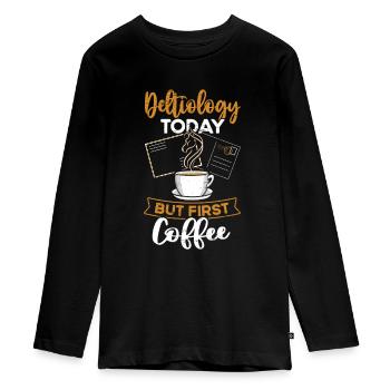 Deltiology coffee Deltiologist postcard collector - Teenager Premium Organic Long Sleeve Shirt - black - Front - AI Model Kid Female (0cm)