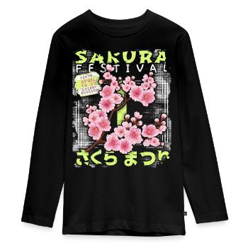 Japanese Cherry Blossom, Sakura Cherry Blossom Festival - Teenager Premium Organic Long Sleeve Shirt - black - Front - AI Model Kid Female (0cm)