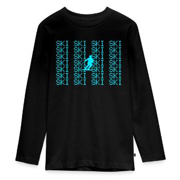 ski - T-shirt manches longues Premium Ado - noir - Devant - AI Model Kid Female (0cm)