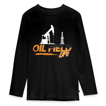 Ölfeldarbeiter Ölfeldleben Öl Rig Rougneck - Teenager Premium Bio Langarmshirt - Schwarz - Vorne - AI Model Kid Female (0cm)