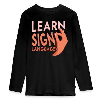 Gebärdensprache Lernen Gebärden Awareness Gestik - Teenager Premium Bio Langarmshirt - Schwarz - Vorne - AI Model Kid Female (0cm)
