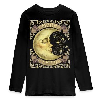 Moon-Child, Halbmond, Boho-Vintage, Viktorianisch - Teenager Premium Bio Langarmshirt - Schwarz - Vorne - AI Model Kid Female (0cm)