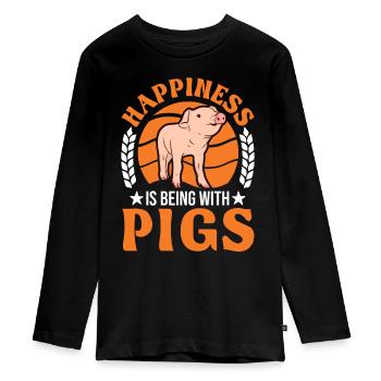 PigsHappiness is being with Pigs - Teenager Premium Organic Long Sleeve Shirt - black - Front - AI Model Kid Female (0cm)