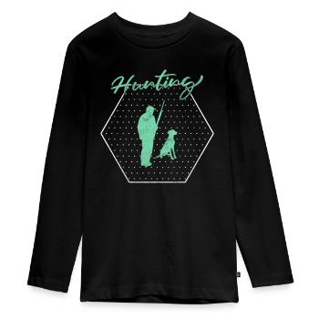 Hunt - Teenager Premium Organic Long Sleeve Shirt - black - Front - AI Model Kid Female (0cm)