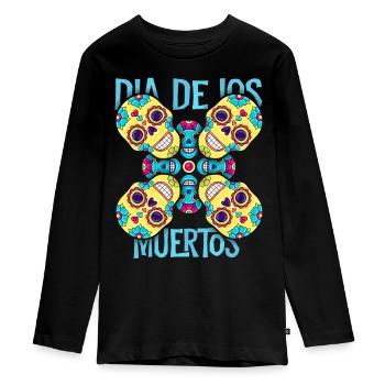 Dia-De-Los-Muertos, Sugar-Skull, Skull, Skull - Teenager Premium Organic Long Sleeve Shirt - black - Front - AI Model Kid Female (0cm)