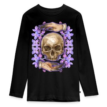 Dia-De-Los-Muertos, Sugar-Skull, Skull, Skull - Teenager Premium Organic Long Sleeve Shirt - black - Front - AI Model Kid Female (0cm)