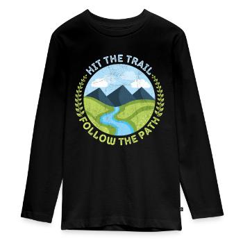 Hiking, mountain hiking, trekking, trekking design - Teenager Premium Organic Long Sleeve Shirt - black - Front - AI Model Kid Female (0cm)