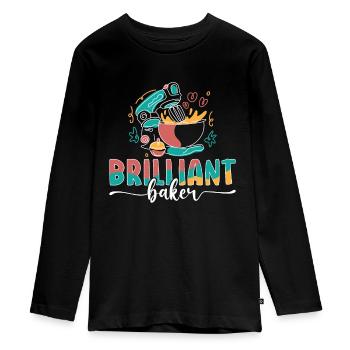 Boulanger Brilliant Cupcake Boulangerie Chef Gâteau - T-shirt manches longues Premium Ado - noir - Devant - AI Model Kid Female (0cm)