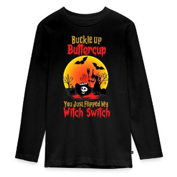 Gruselig Hexe Hexen Gespenst Geist Halloween - Teenager Premium Bio Langarmshirt - Schwarz - Vorne - AI Model Kid Female (0cm)