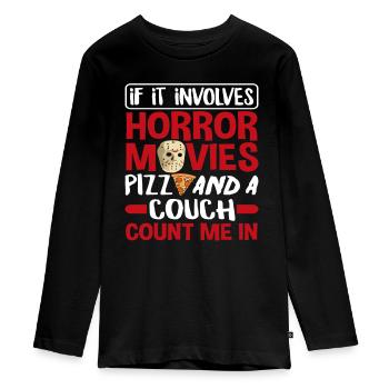 Horror Movies Pizza Movie Night - Teenager Premium Organic Long Sleeve Shirt - black - Front - AI Model Kid Female (0cm)