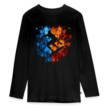 Feuer Surfer Flammen Surfboard Brennt - Teenager Premium Bio Langarmshirt - Schwarz - Vorne - AI Model Kid Female (0cm)