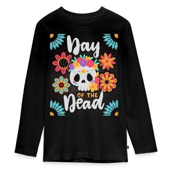 Day-of-the-Dead, Sugar-Skull - Teenager Premium Organic Long Sleeve Shirt - black - Front - AI Model Kid Female (0cm)
