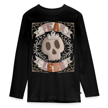 Skull-with-Crown, Spell Fear-Less, Skull - Teenager Premium Organic Long Sleeve Shirt - black - Front - AI Model Kid Female (0cm)