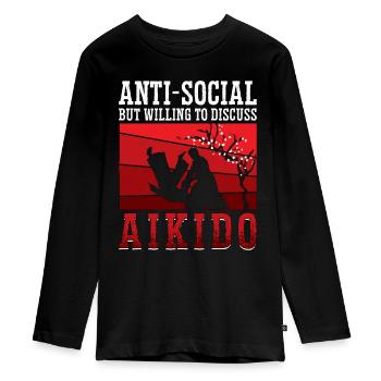 Aikido Anti-Social But Willing Fighter Samurai - Teenager Premium Organic Long Sleeve Shirt - black - Front - AI Model Kid Female (0cm)