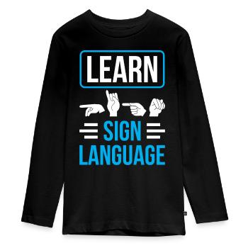 Gebärdensprache Lernen Gestik Gebärden Awareness - Teenager Premium Bio Langarmshirt - Schwarz - Vorne - AI Model Kid Female (0cm)