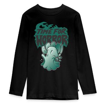 Horror Scary Ghost Halloween Party Night - Teenager Premium Organic Long Sleeve Shirt - black - Front - AI Model Kid Female (0cm)