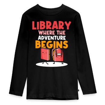 Bibliothek Wo Das Abenteuer Beginnt Bibliothekar - Teenager Premium Bio Langarmshirt - Schwarz - Vorne - AI Model Kid Female (0cm)