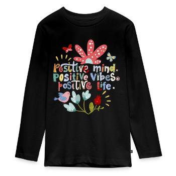 Motivation positive, ondes positives, typographie - T-shirt manches longues Premium Ado - noir - Devant - AI Model Kid Female (0cm)