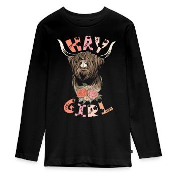 Hay Girl Highland Cow Graswelpe Kuhflüsterer - Teenager Premium Bio Langarmshirt - Schwarz - Vorne - AI Model Kid Female (0cm)