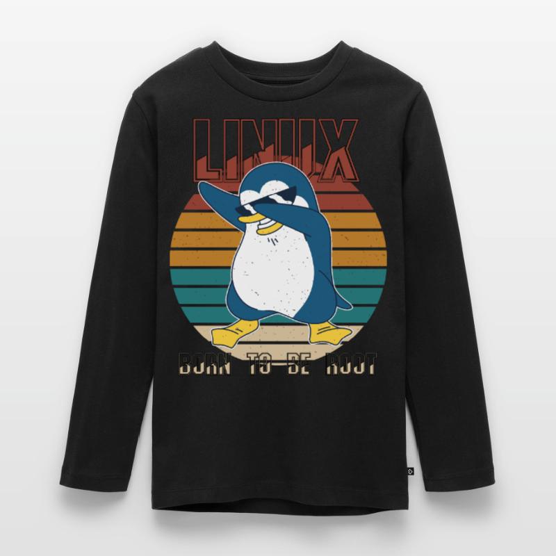 Linux Born To Be Root Cool Penguin Nerd Programmin Teenager Premium Bio Langarmshirt