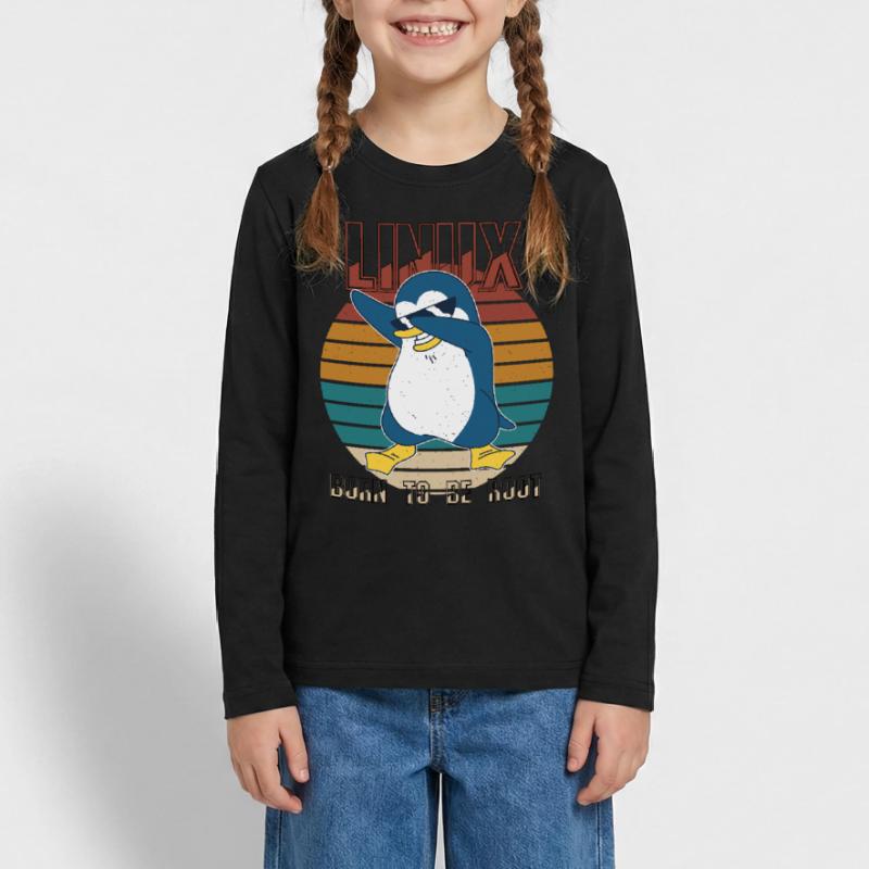 Linux Born To Be Root Cool Penguin Nerd Programmin Teenager Premium Bio Langarmshirt