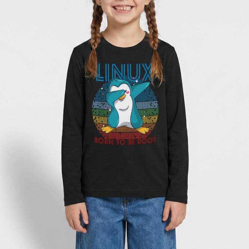 Born To Be Root Retro Penguin Linux Nerd Program Teenager Premium Organic Long Sleeve Shirt
