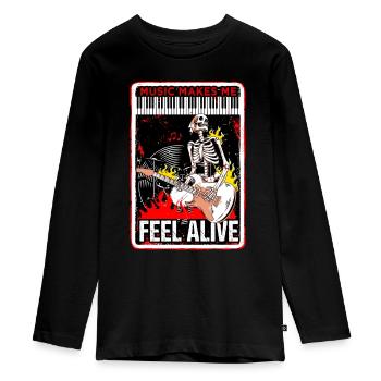 Music makes me feel alive - Teenager Premium Organic Long Sleeve Shirt - black - Front - AI Model Kid Female (0cm)