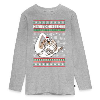 Cygne Moche Noël - T-shirt manches longues Premium Ado - gris chiné - Devant
