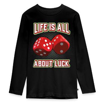 Luck-in-Game, Luck-in-Love, Dice - Teenager Premium Organic Long Sleeve Shirt - black - Front - AI Model Kid Female (0cm)