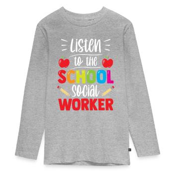 Ecouter le métier de travailleur social scolaire - T-shirt manches longues Premium Ado - gris chiné - Devant