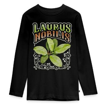 Bay leaf, bay leaf, Laurus-Nobilis - Teenager Premium Organic Long Sleeve Shirt - black - Front - AI Model Kid Female (0cm)
