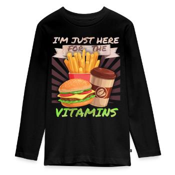 Junk-Food, Fast Food, Hamburger lustiger Spruch - Teenager Premium Bio Langarmshirt - Schwarz - Vorne - AI Model Kid Female (0cm)