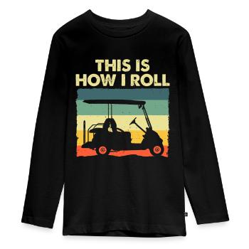 Funny Golf Cart Design For Men Women Kids Golfer G - Teenager Premium Organic Long Sleeve Shirt - black - Front - AI Model Kid Female (0cm)