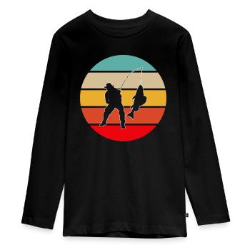 Angeln Retro - Teenager Premium Bio Langarmshirt - Schwarz - Vorne - AI Model Kid Female (0cm)