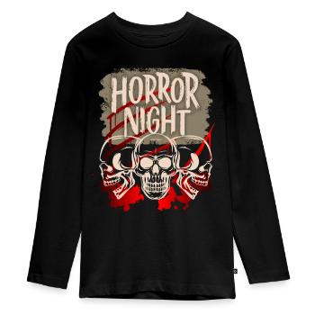 Horror Night, Spruch mit Totenkopf und Blut - Teenager Premium Bio Langarmshirt - Schwarz - Vorne - AI Model Kid Female (0cm)