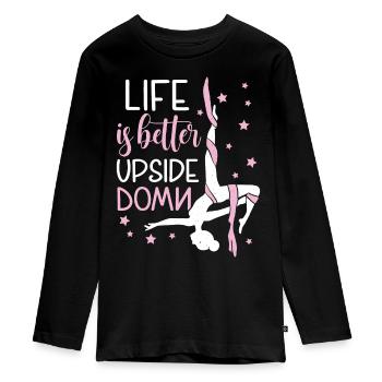 Aerialist - Aerial Yoga und Aerial Silk Akrobatik - Teenager Premium Bio Langarmshirt - Schwarz - Vorne - AI Model Kid Female (0cm)
