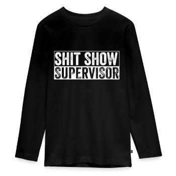 Cool S.h.i.t Show Supervisor Hilarious Vintage For - Teenager Premium Organic Long Sleeve Shirt - black - Front - AI Model Kid Female (0cm)