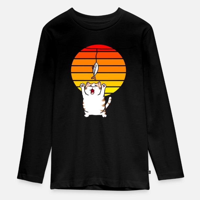Le chat attrape le poisson - T-shirt manches longues Premium Ado - noir