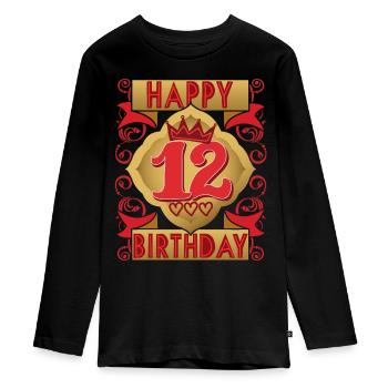 12ème anniversaire 12 ans dicton, design vintage - T-shirt manches longues Premium Ado - noir - Devant - AI Model Kid Female (0cm)