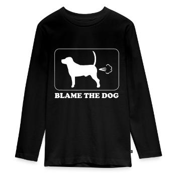 Blame the Dog - Funny Dog Fart - Dog Owner - Teenager Premium Organic Long Sleeve Shirt - black - Front - AI Model Kid Female (0cm)