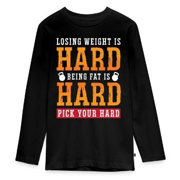 Régime faible en glucides Perdre du poids est difficile Régime sain - T-shirt manches longues Premium Ado - noir - Devant - AI Model Kid Female (0cm)
