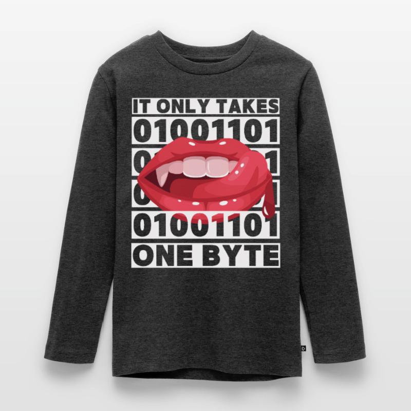 Bit bytes Binary Computer Nerd, Vampire, Dire, Jeu de mots T-shirt manches longues Premium Ado
