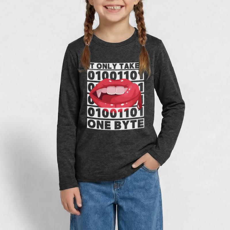 Bit bytes Binary Computer Nerd, Vampire, Dire, Jeu de mots T-shirt manches longues Premium Ado